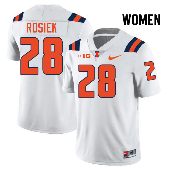 Women #28 Dylan Rosiek Illinois Fighting Illini College Football Jerseys Stitched-White